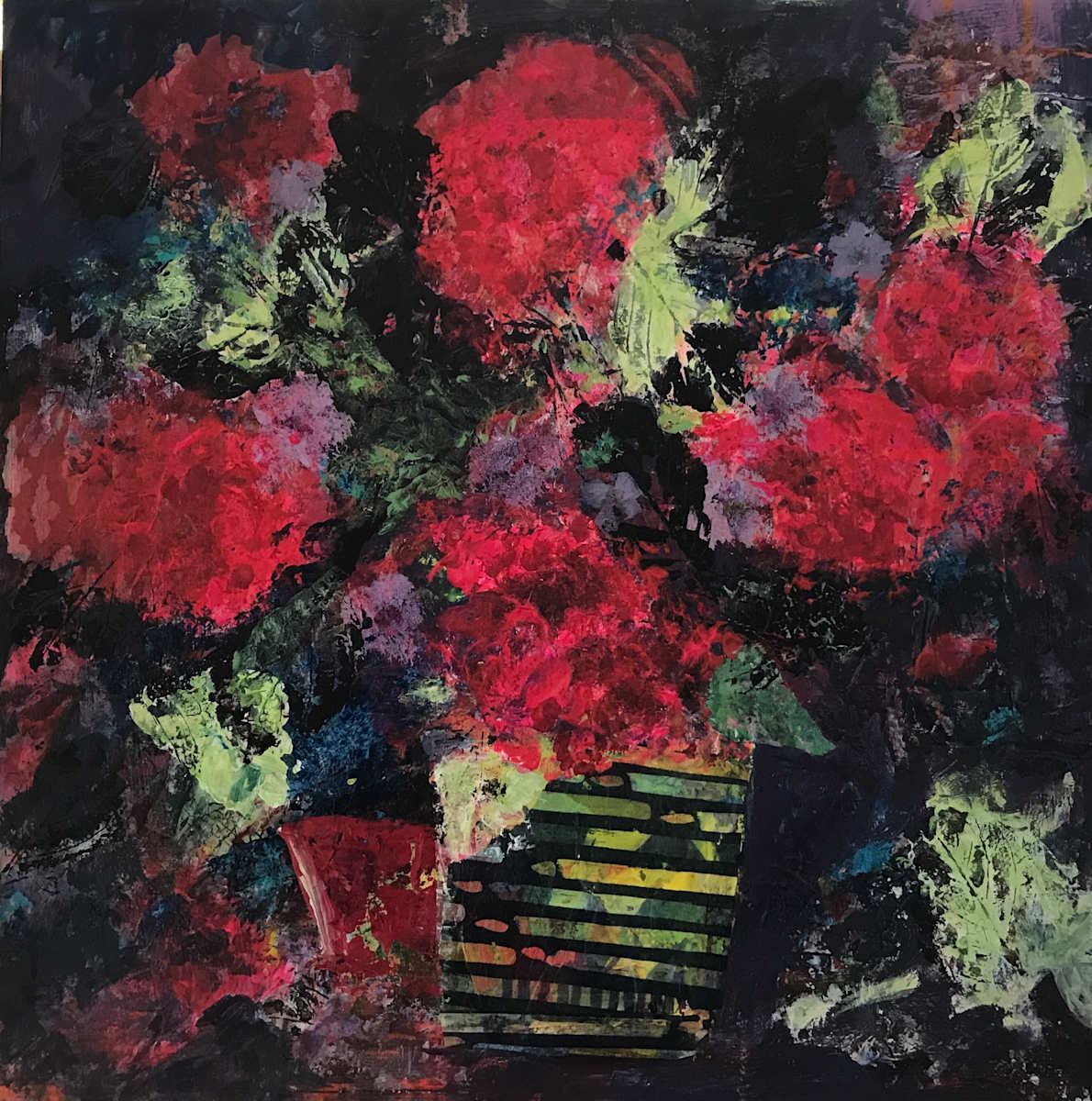 Hydrangea in Striped Pot by Lisa Glaze 