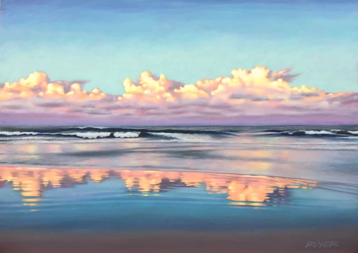 Cloud Illusions by Susy Boyer  Image: What a joy it's been creating this pastel painting. From the initial photo shoot of this spectacular cloud display, to seeing it emerge from the easel, it's been both a challenge and delight. An eternal student, I learned a lot in the process. And what fun to play with such pretty colours!