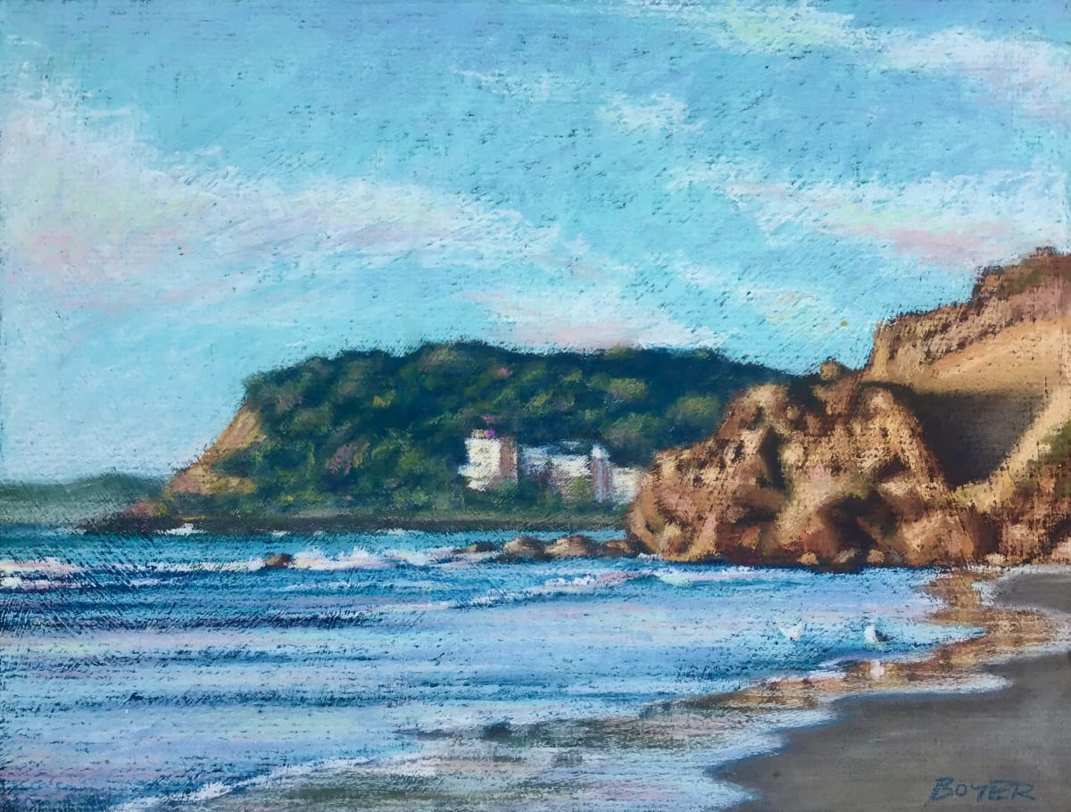 Burleigh and Miami Headlands by Susy Boyer  Image: A little study in pastels of these two ancient headlands. Much loved iconic images from the Gold Coast.
