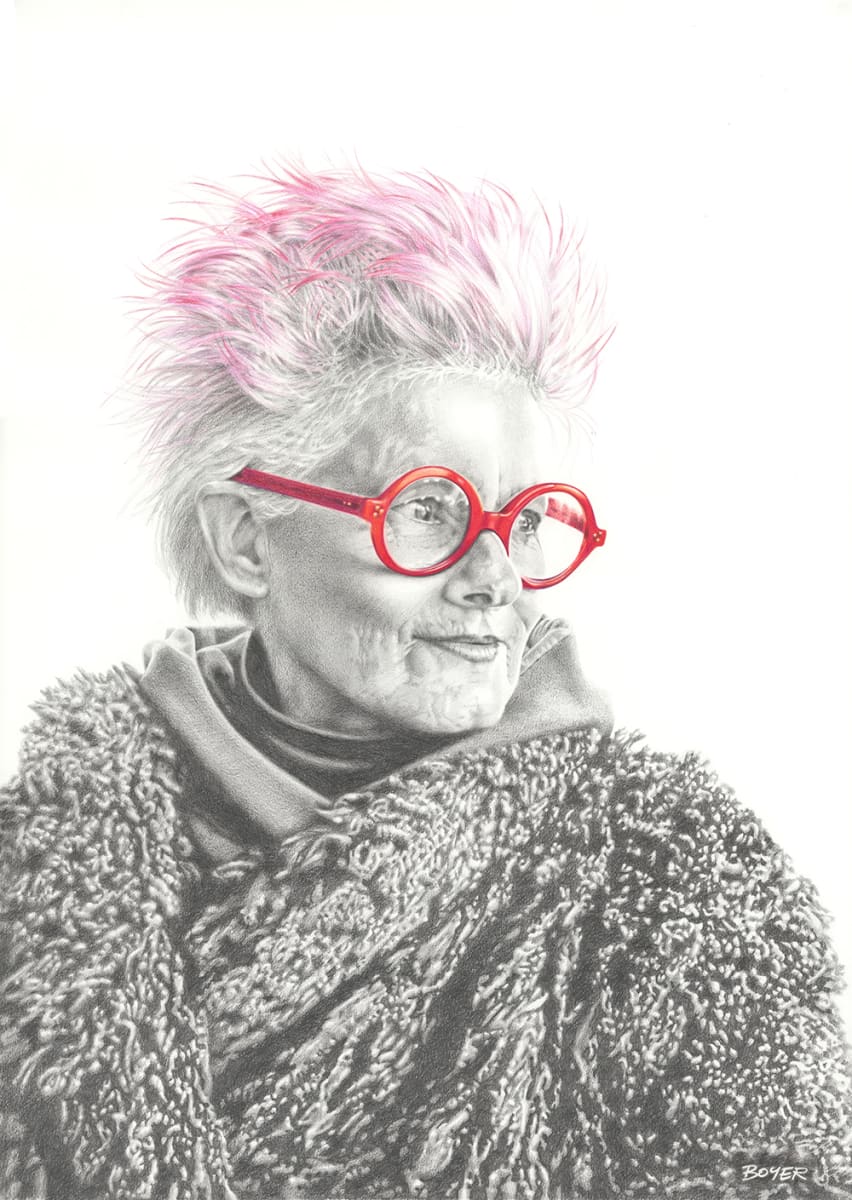 Margi by Susy Boyer  Image: My lovely friend Dr Margi Brown Ash. A highly acclaimed actor, director, and art therapist.
Drawn from results of a sitting and photo session at her Brisbane home on a cold August day in 2019. Margi was extremely courageous and generous to honour her commitment to this sitting, as her brother had passed away suddenly the night before. Her sadness hung heavily in the air, and this powerhouse of a woman was uncharacteristically quiet. Her usually effervescent-self absent. With this portrait I aimed to capture the tender rawness of her emotions in the moment as she gazed out the window. Her eyes seemed to portray a bittersweet reminiscence of some fond memory perhaps? It was an honour to work on this challenging piece. Thank you Margi. x