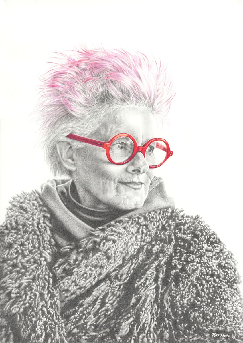 Margi by Susy Boyer  Image: My lovely friend Dr Margi Brown Ash. A highly acclaimed actor, director, and art therapist.
Drawn from results of a sitting and photo session at her Brisbane home on a cold August day in 2019. Margi was extremely courageous and generous to honour her commitment to this sitting, as her brother had passed away suddenly the night before. Her sadness hung heavily in the air, and this powerhouse of a woman was uncharacteristically quiet. Her usually effervescent-self absent. With this portrait I aimed to capture the tender rawness of her emotions in the moment as she gazed out the window. Her eyes seemed to portray a bittersweet reminiscence of some fond memory perhaps? It was an honour to work on this challenging piece. Thank you Margi. x
