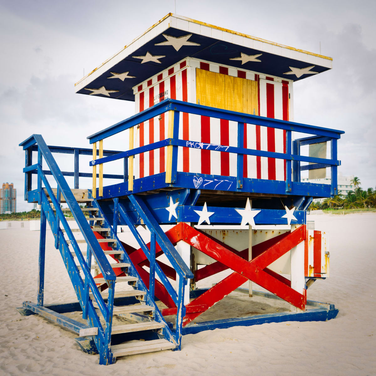 Miami Lifeguard Stand - Stars and Stripes - Side View by Peter Mendelson 