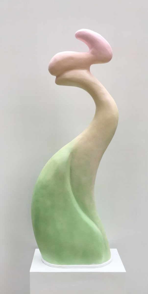 "Untitled Plantform" (Pale Green and Pink) by Kent Mikalsen  Image: This organic minimalist sculpture suggests spring growth.