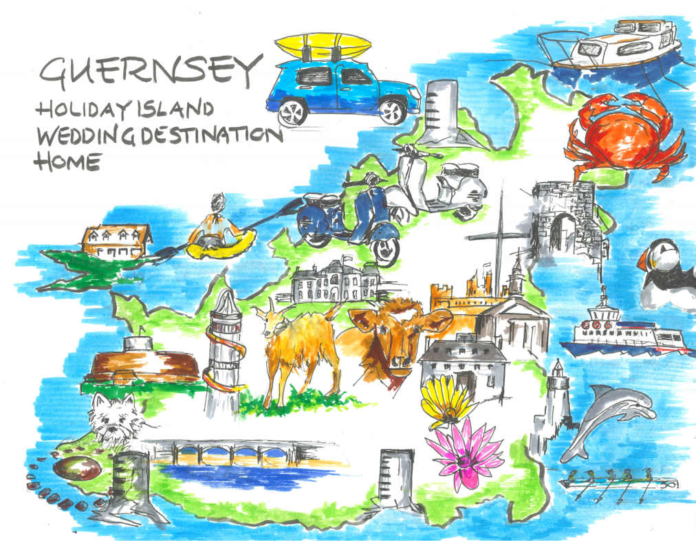 Guernsey Island Map Illustration by michelle, Image 1.