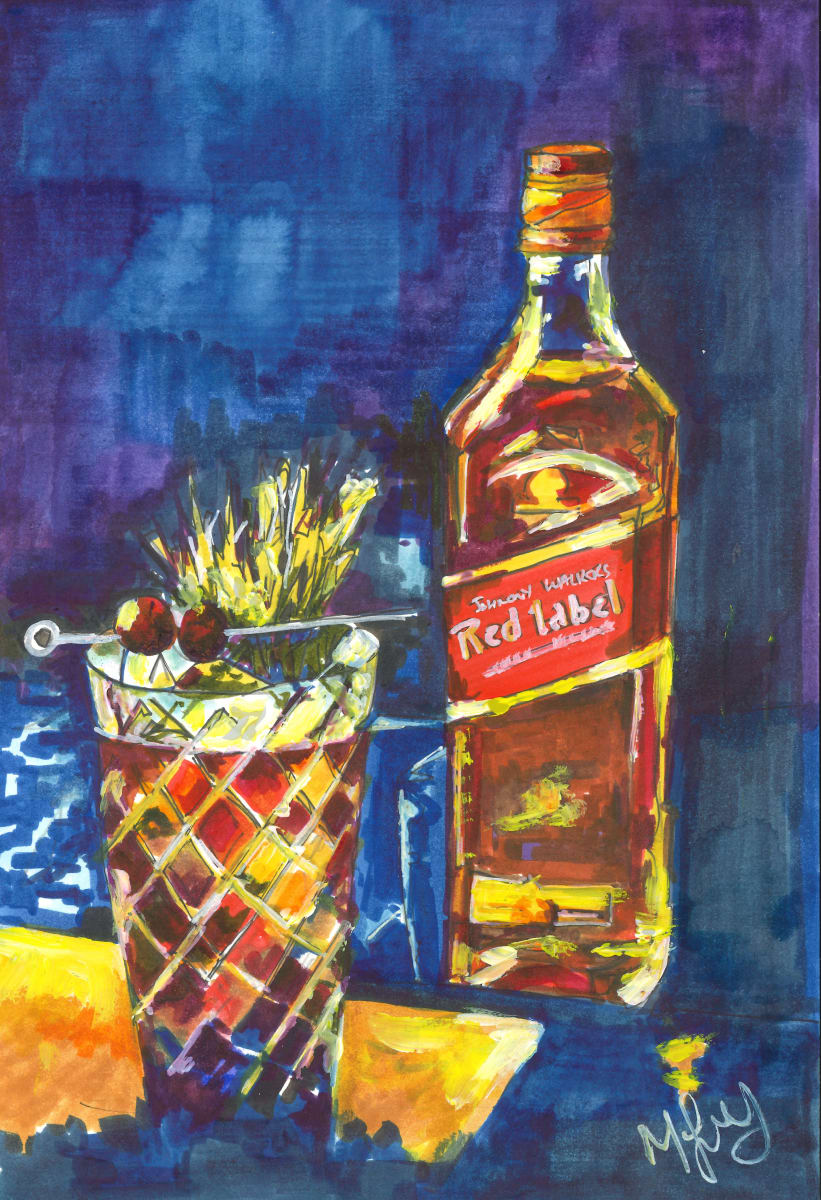Whisky Bottle and glass by michelle 