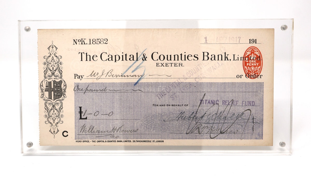 Titanic Relief Fund Check  Image: Titanic Relief Fund Check