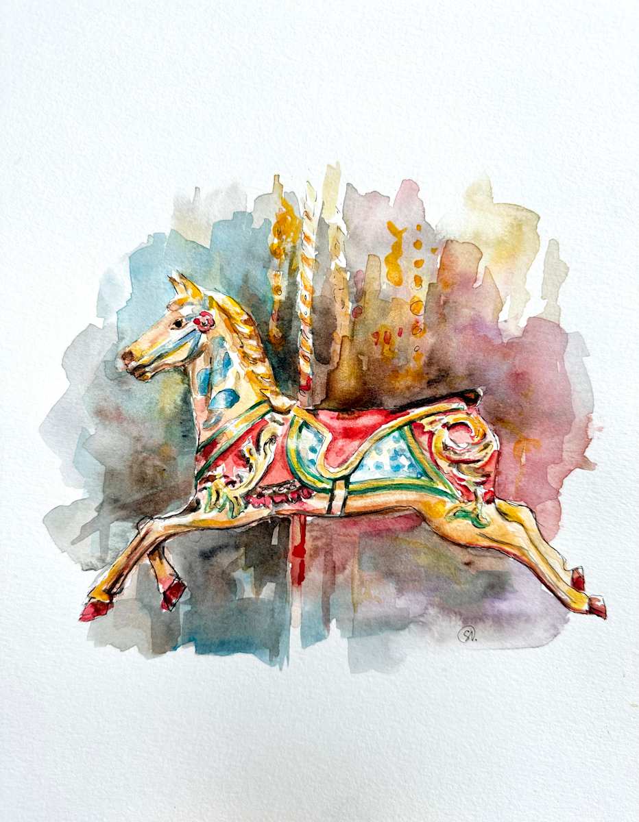 Carousel Horse by Sara Nygard Haetonen  Image: 9x12 in. paper, matted to 11x14 in. 