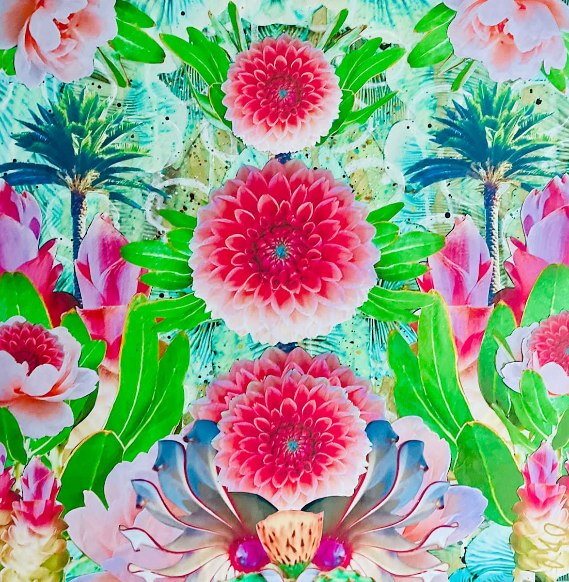 Blooms by Cristina Sayers  Image: Analog collage with acrylic on boxed wood canvas, unframed