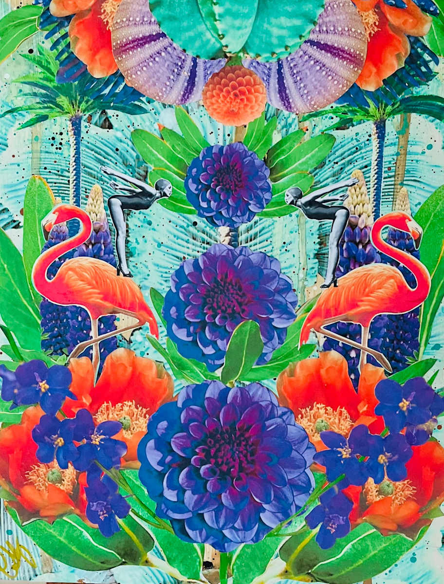 Glamorous Garden by Cristina Sayers  Image: Analog collage and acrylic on flat wood canvas