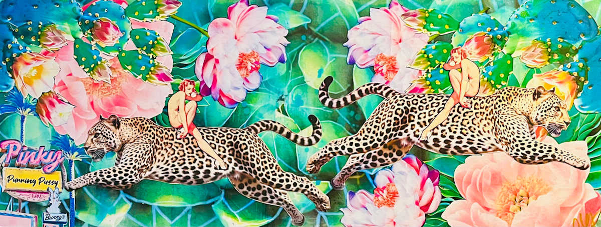 Jungle Boogied by Cristina Sayers  Image: Analog collage on flat wood canvas, unframed. Companion piece sold separately.