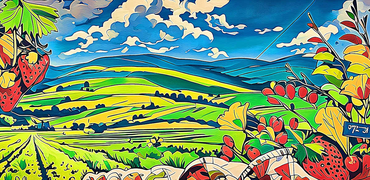 Watsonville Strawberries by Cristina Sayers  Image: analog collage with digital adjustments, print