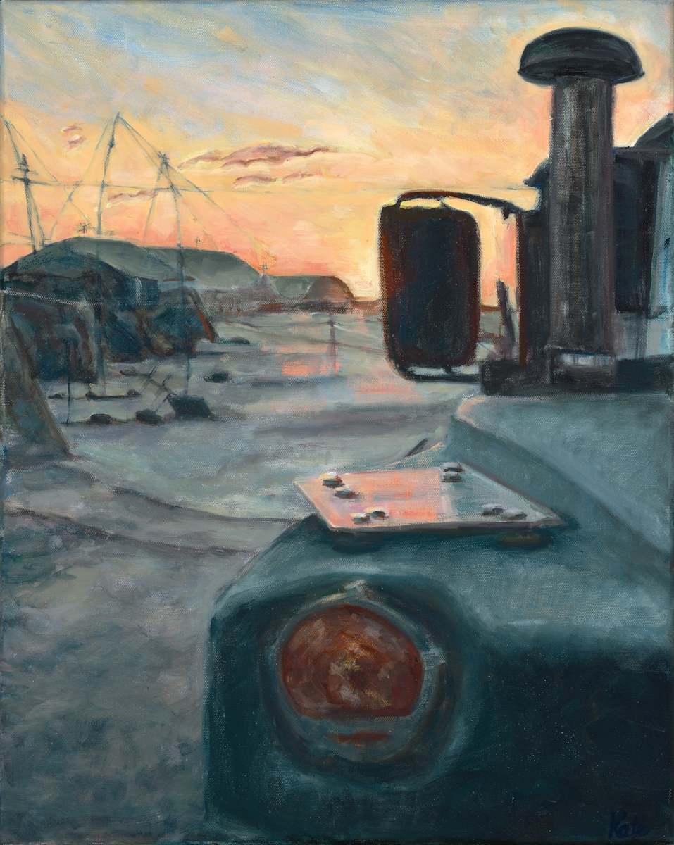 Setting sun across radio mounting plate by Kate Brogdon, Image 1.