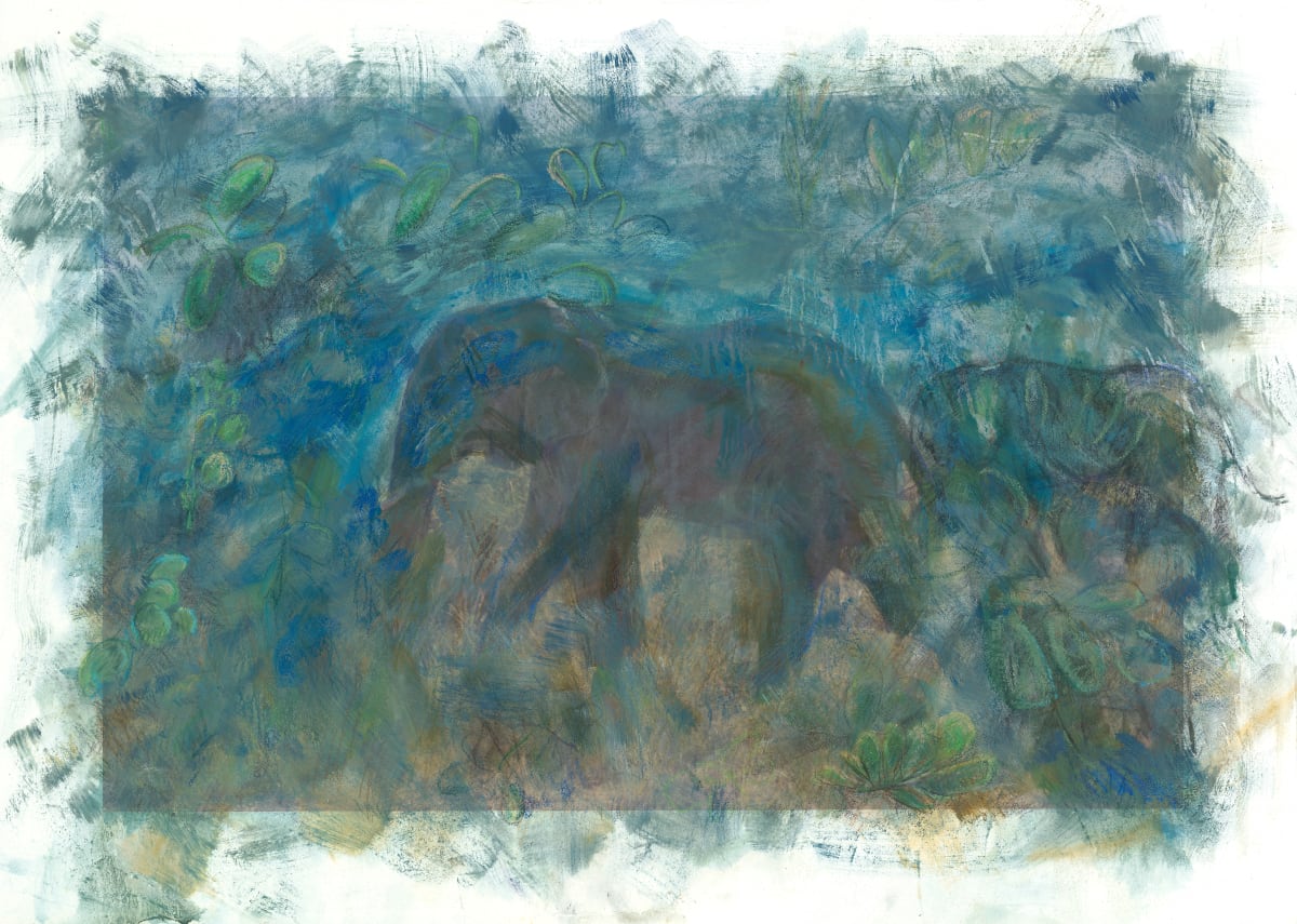 Ugandan elephant with sky and acacia by Kate Brogdon 