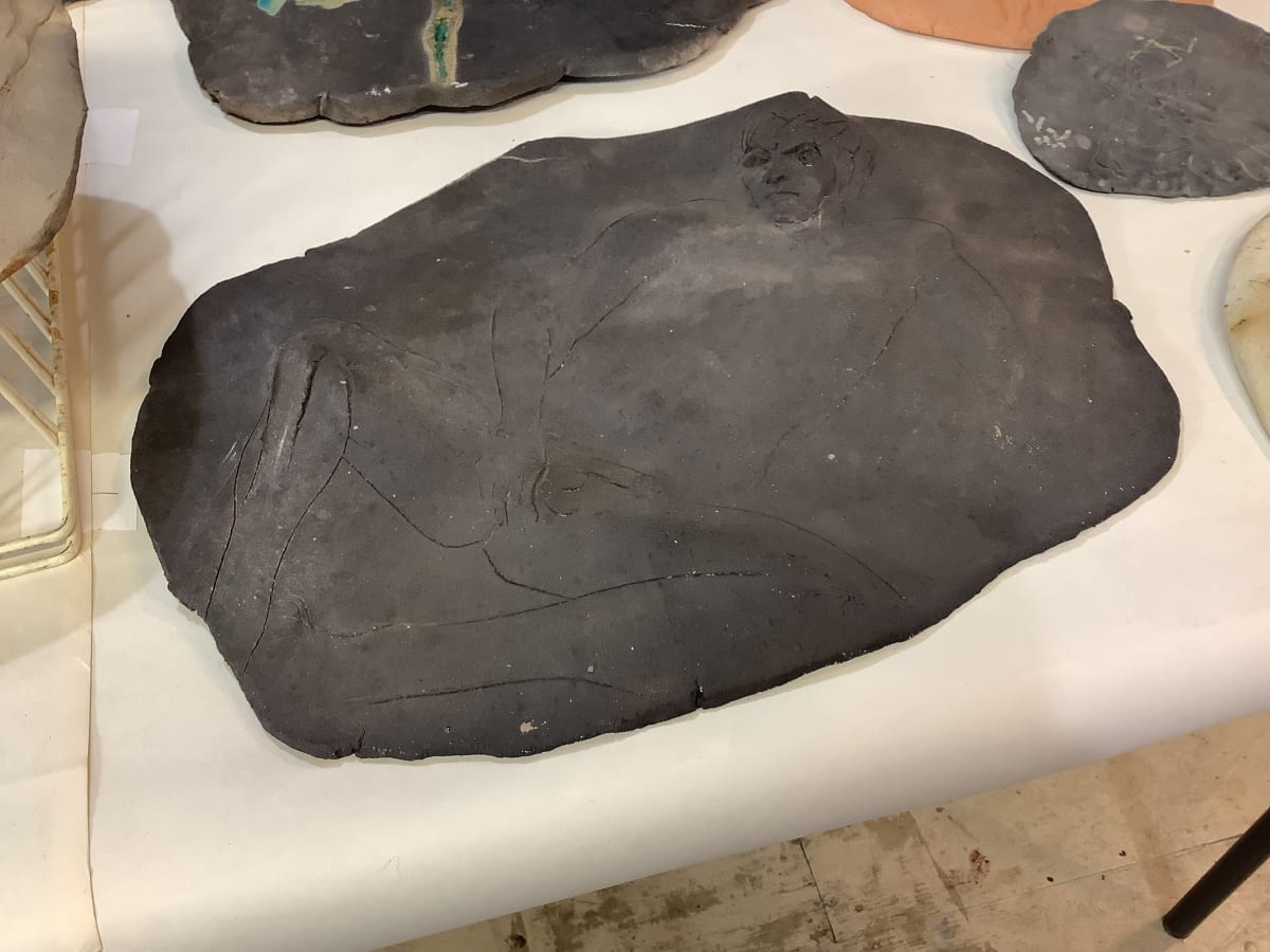 Nude Male (0023) by Mary Frank  Image: Figure carved into clay slab