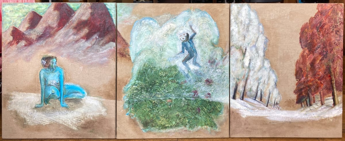Blue Woman / Owl Figure Triptych (0224) by Mary Frank 