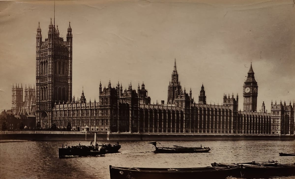 Houses of Parliament from the Thames, London, circa 1880-1890 