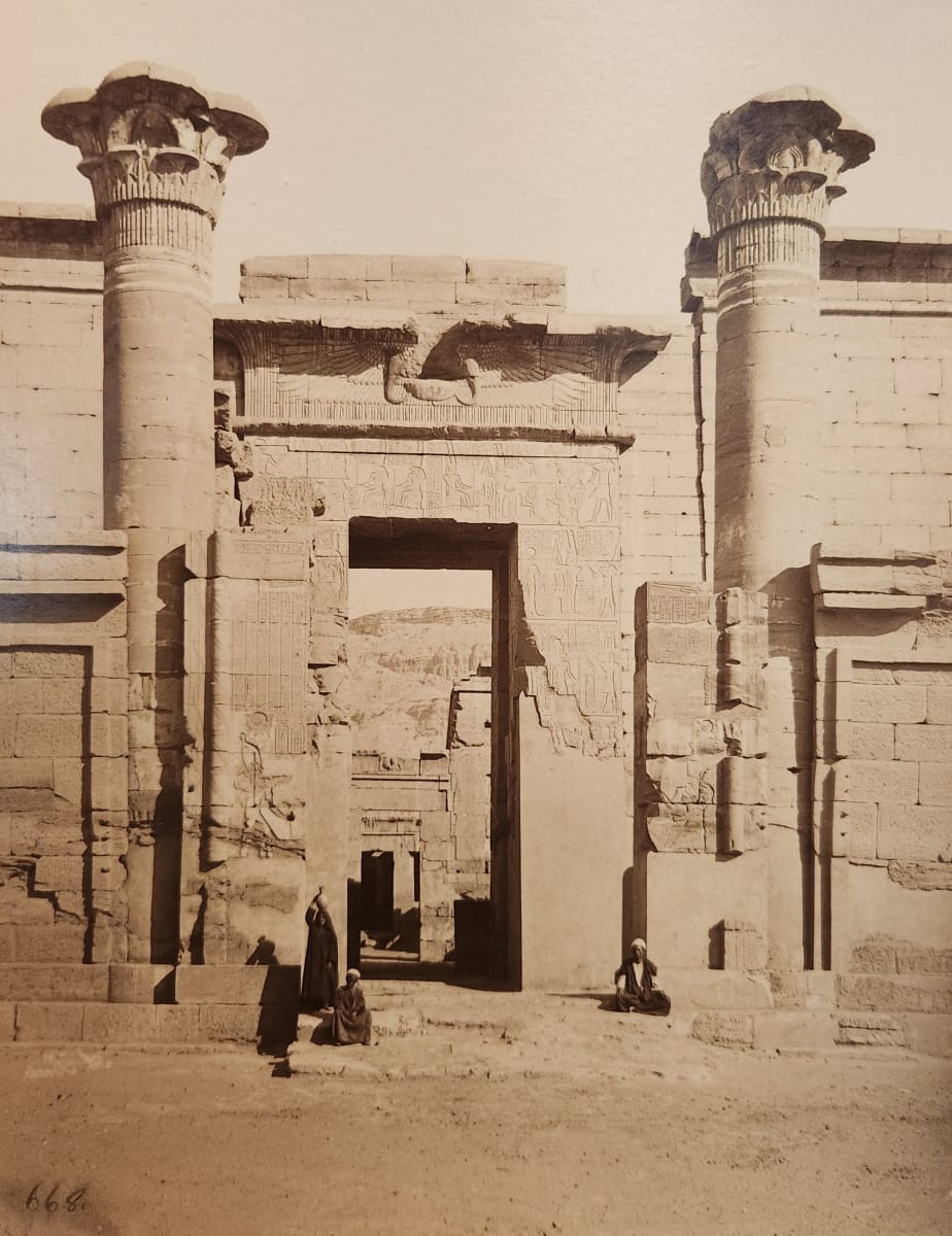 Medinet Habout, Gate of Ptolemy, Egypt c 1880  Image: Stamped: Charles W Wendte in lower left (Unitarian minister, suffrage supporter, prior owner?)
