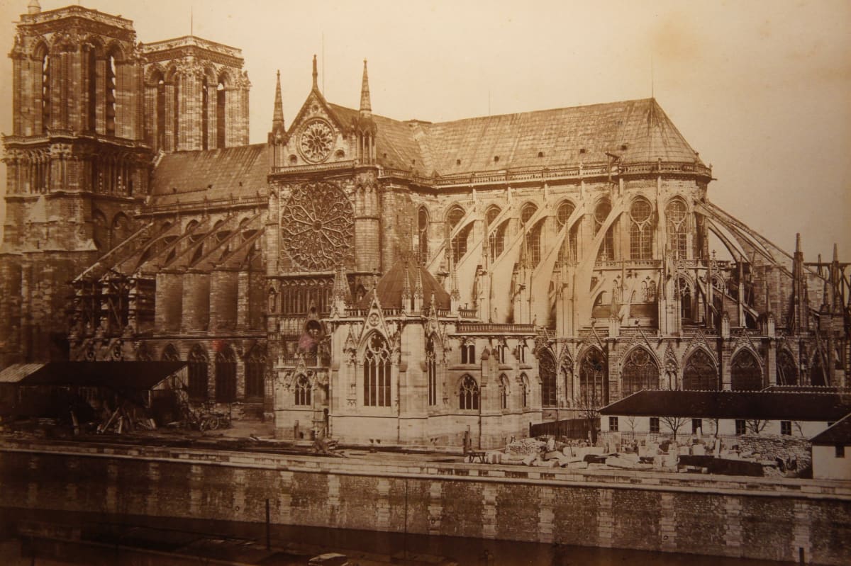 Notre Dame, Paris, circa 1850S by Eduard Baldus  Image: Early view of cathedral prior to addition of the central spire.