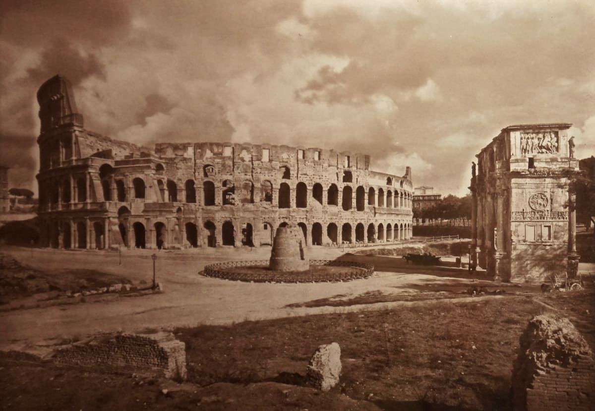 Colisseum, Rome  Image: Large albumen print: Note the artifact along the left edge of using separate negative for the sky.