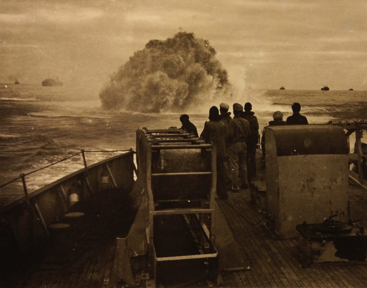 USCG Spencer sinks U-boat, North Atlantic, April 1943  Image: Vintage military documentary photo. 
Jess W January, USCGR Warrant Photographer.