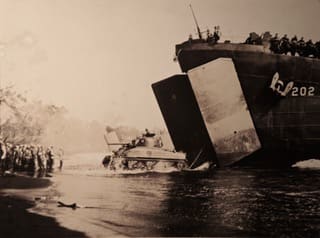 WWII: Pacific Theatre: Landing Equipment  Image: Exhibition mounted photo.