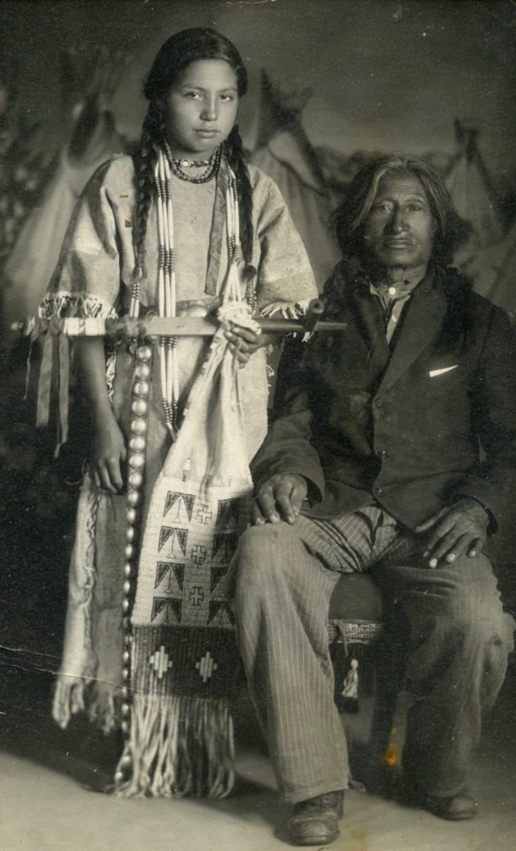 Family Portrait with Pipe and Painted Backdrop 