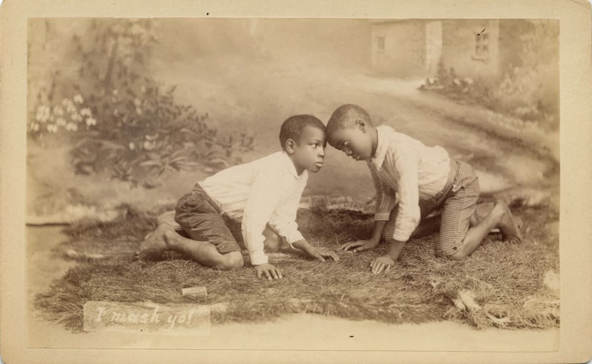 Cabinet Card: Southern Views, Savannah, GA  Image: Boudoir card backmark: Launey and Goebel: Pub. Southern Views. Savannah, GA.
Caption: "I mash yo!"