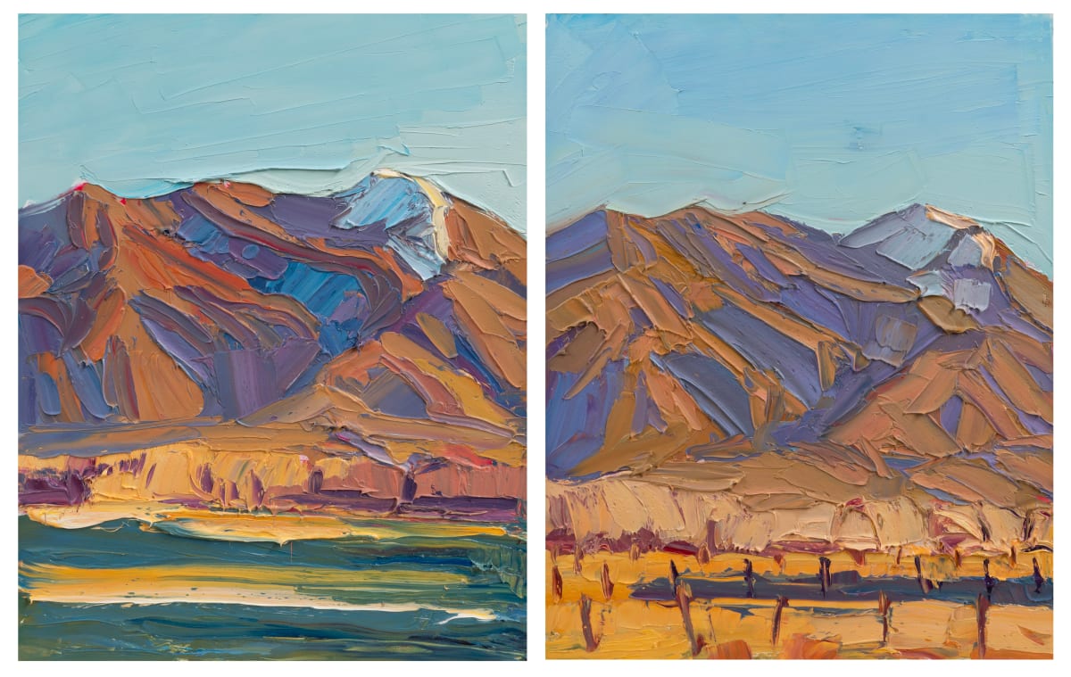 10,000 Mountains, 2/8/21 (diptych) by Jivan Lee  Image: Diptych 14x11" x's 2= 28 x22" total