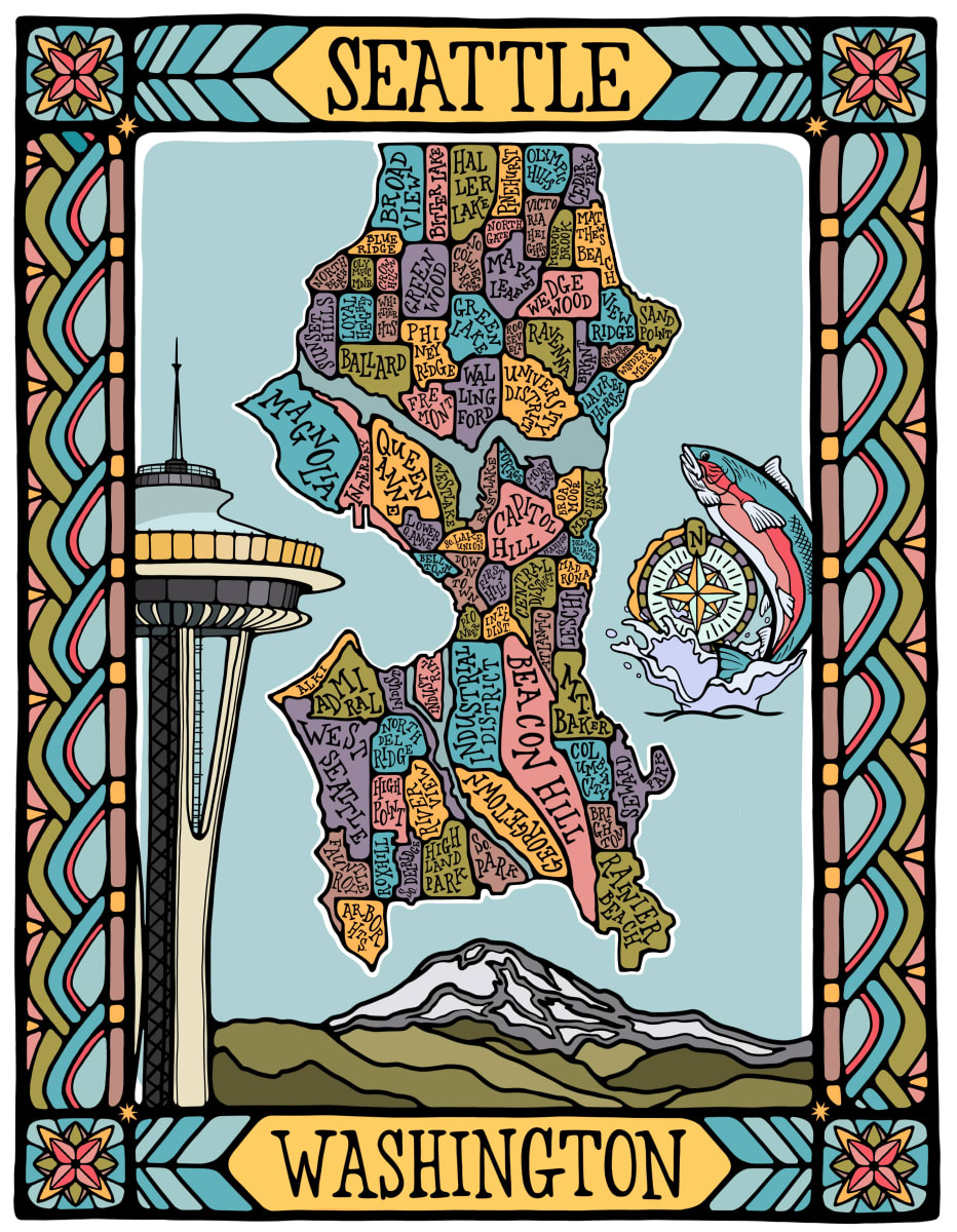 Seattle Neighborhood Map by Elizabeth Holt | Artwork Archive