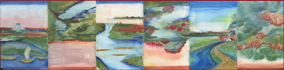 Hiroshige Abstract Cyan and Magenta by Ellen Frank  Image: Inspired by Hiroshige ONE HUNDRED FAMOUS VIEWS OF EDO