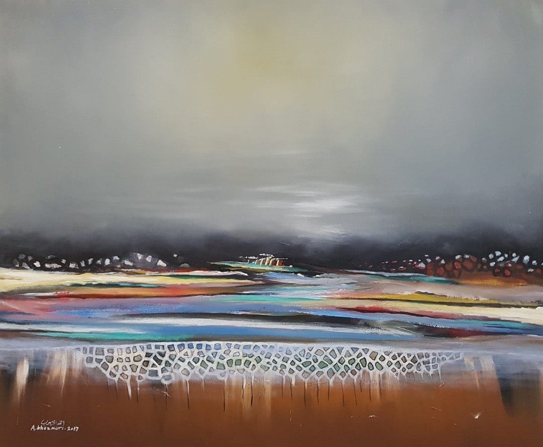 Misty Horizons by Ahmed Al Khazmari  Image: "Misty Horizons" — A serene depiction of the ever-blurring lines between the known and the mysterious, this painting captures the ephemeral beauty of transitions, reflecting on the perpetual balance between reality and dreams.





