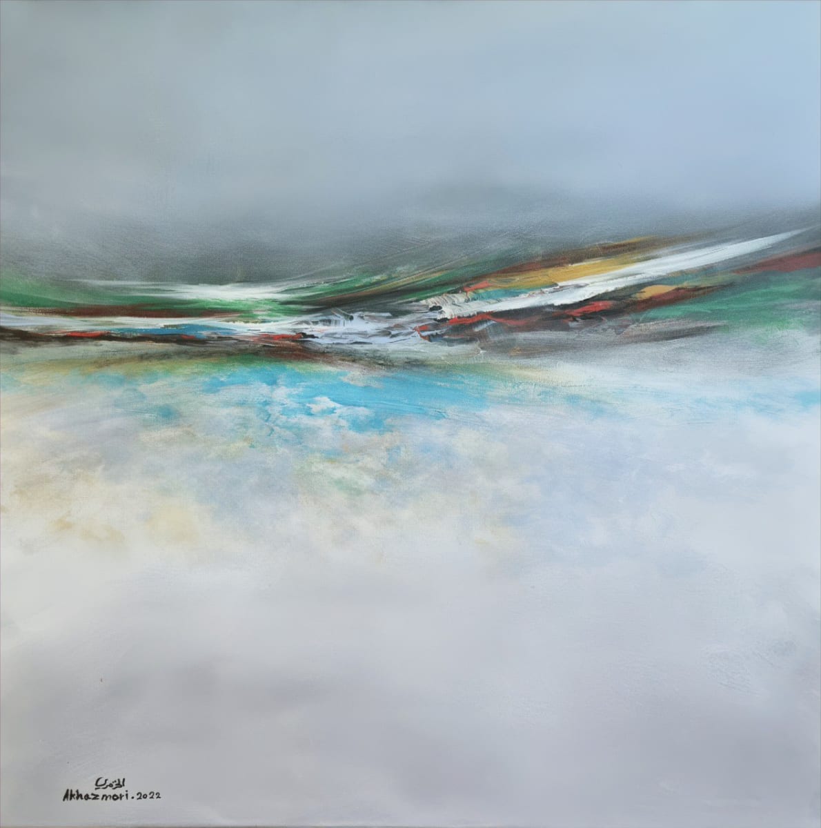 Confluence of Elements by Ahmed Al Khazmari  Image: "Confluence of Elements" — A masterful abstract that portrays the seamless dance of nature's elements, blending into a harmonious symphony of colors, reflecting the transient beauty where sky and water meet.





