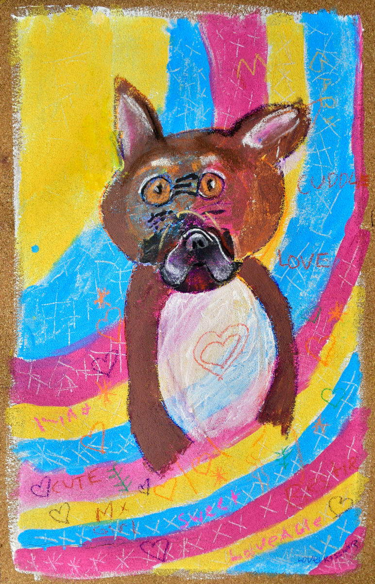 Quincy Portrait by Kassidy Rutledge  Image: "Quincy Portrait," drawing inspiration from American neo-expressionist Jean-Michel Basquiat, balances subdued melancholy with bursts of vibrant, playful colors. It's a compelling piece within the larger collection titled "Painting Inspired by Basquiat."