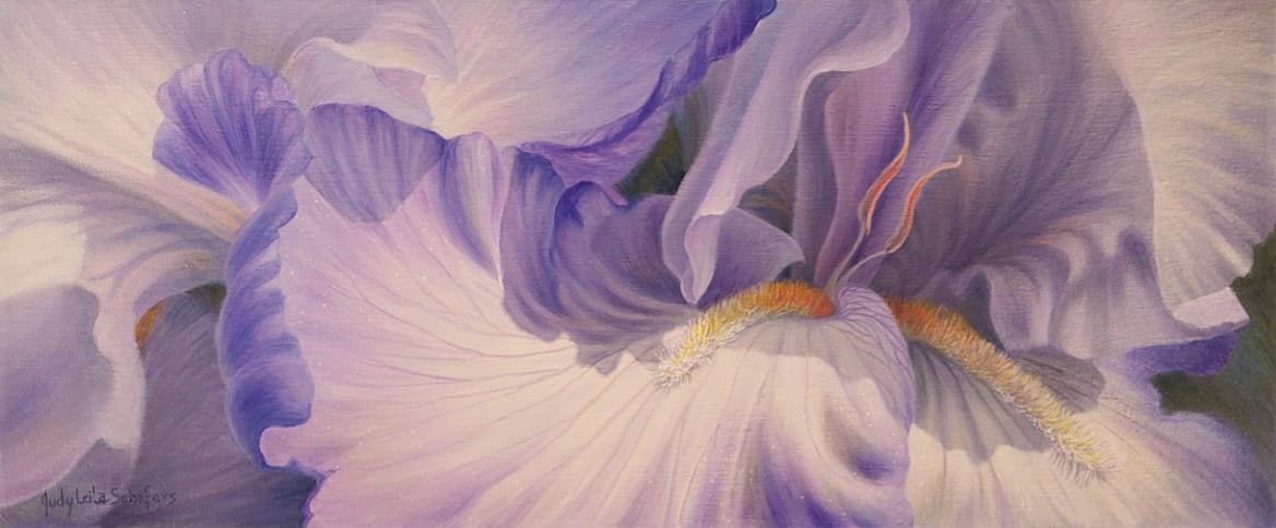 A Purple Heart by Judy Leila Schafers  Image: The garden holds such delightful vignettes when one takes the time zoom in to closely explore its intricacies. Each plant or flower holds within itself a universe all its own. These small worlds are a joy to discover and a pleasure to paint!