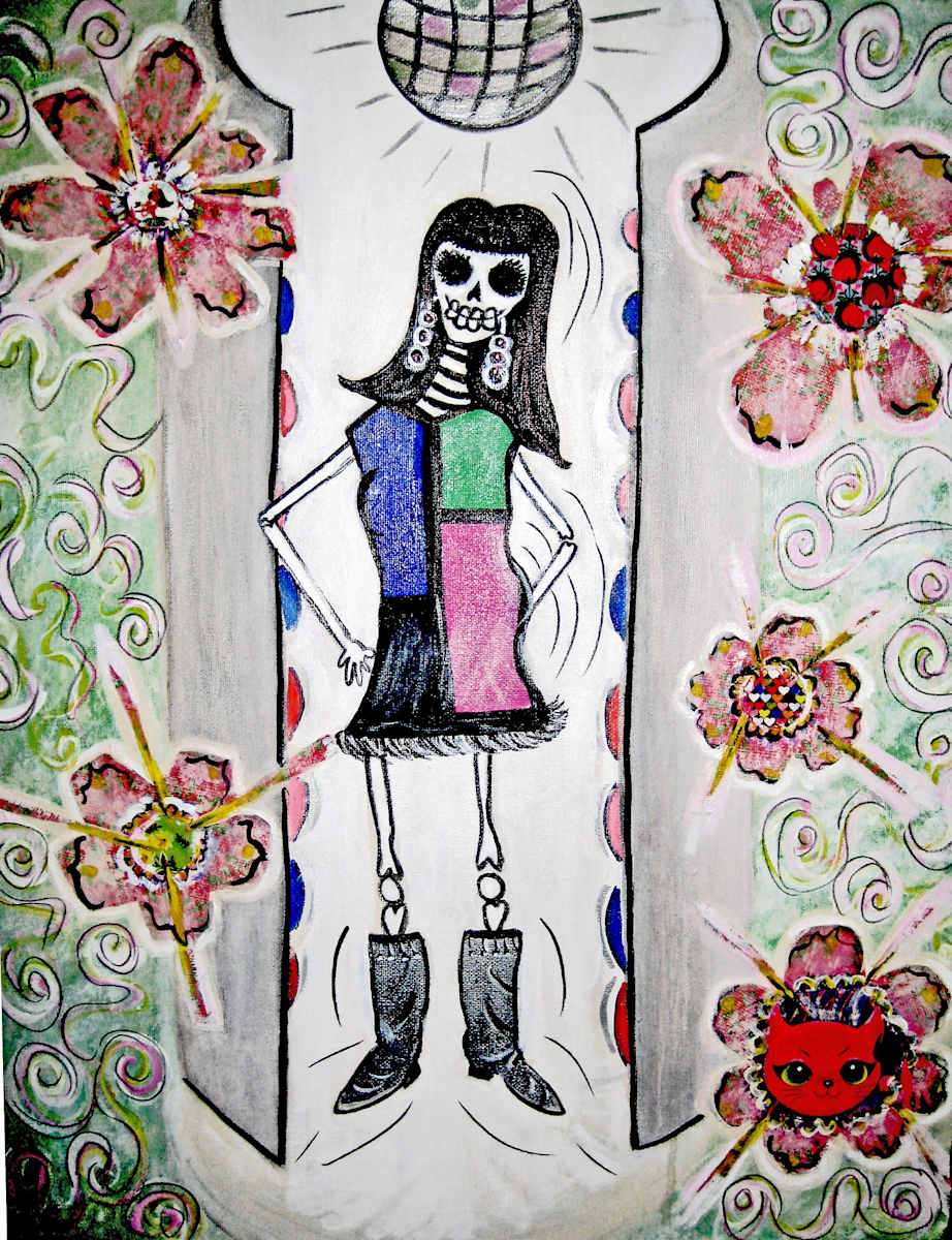Calavera A G0-GO by Martha Rodriguez   Image: Dia de los Muertos mixed media painting