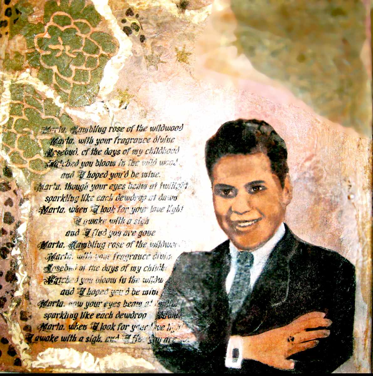 papa de mi suenos by Martha Rodriguez   Image: mixed media portrait of my dad, Jacob H. Rodriguez