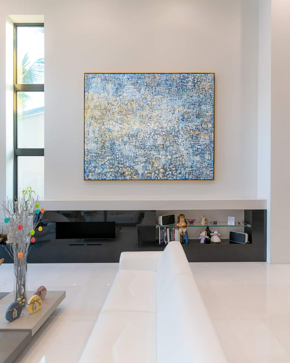 Golden Blue by Peter Studl  Image: Beautiful large work installed in an extraordinary oceanfront home in Coconut Grove, Florida.  Two additional works shown were installed