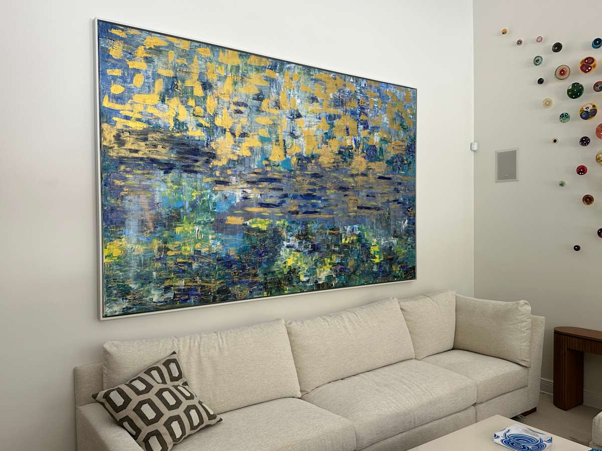 Reflections of Giverny by Peter Studl  Image: Abstract work in oil and acrylic reminiscent of Moet's works at his home in Giverny.