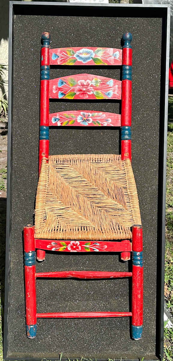 I Saw. I Sat. I Conquered. by Peter Studl  Image: A painted chair from Mexico that I, the artist, sat on, leaned back, and transformed into a wonderful non-functional framed work of art.   Ask Marcel Duchamp, "Who is the artist?"  He will agree.  This work is in excellent condition.
