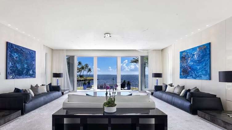 Ocean Blues by Peter Studl  Image: This pair of Ocean Blues paintings perfectly capture the beauty of the water and sky in which this magnificent property nests.  The property is for sale for over $54,000,000.