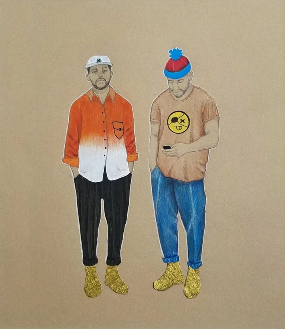 Brotherly by Kachelle Knowles  Image: Kachelle Knowles
Brotherly, 2019
Decorative Paper, Gouache, Colored Pencils, Graphite and Ink on Stonehenge Kraft Paper
