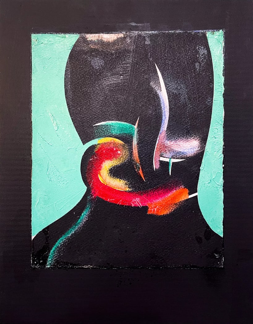 She who darkness gives favor, 2021 by Leasho Johnson  Image: Leasho Johnson
She who darkness gives favor, 2021
Charcoal, watercolor, distemper, coffee, acrylic, oil, gold foil, gesso on paper mounted on canvas
14 1/2 × 11 1/2 × 1 3/4 in 