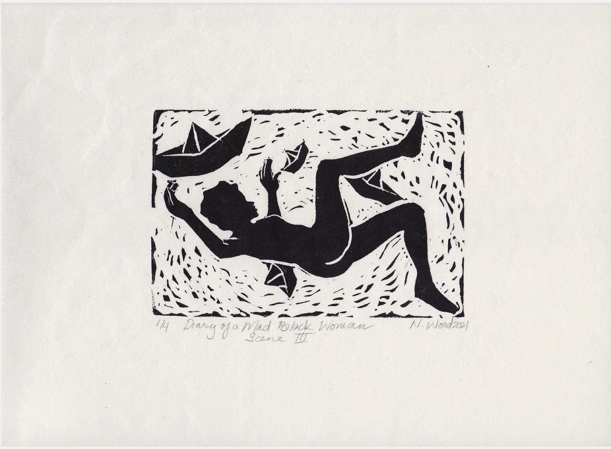 Diary of a Mad Black Woman by Natalie Wood  Image: Natalie Wood, 2022
Diary of a Mad Black Woman
Linocut print on paper
Edition of 4
