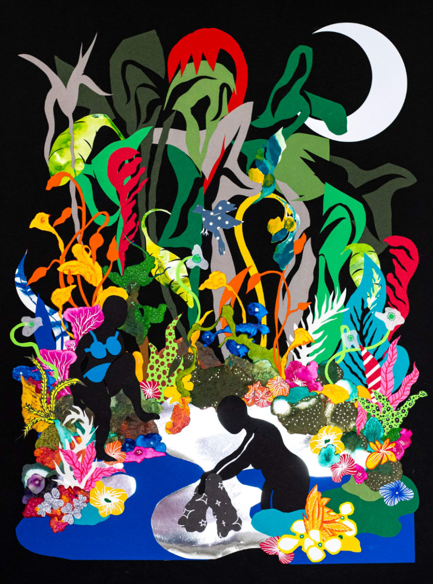 Pool, Moonlight Series, 2022 by Llanor Alleyne  Image: Pool, Moonlight Series, 2022
Llanor Alleyne 
30 x 22 inches, 
mixed media, collage on black drawing paper, 