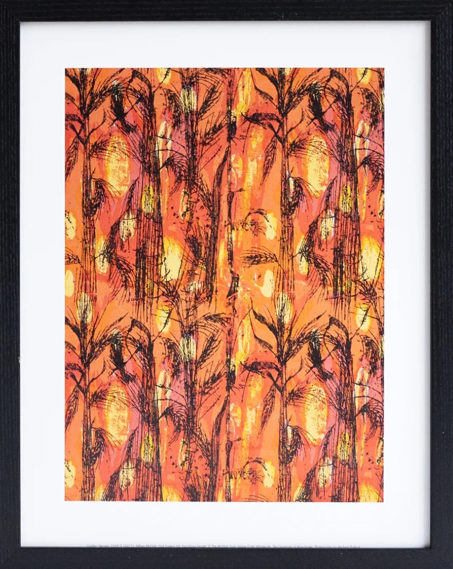 Golden Harvest, 1959 by Althea McNish  Image: A reproduction of Althea McNish's 1959 Golden Harvest design.
Printed onto quality paper stocks by King&Mcgaw, (2023)
11 x 14 
