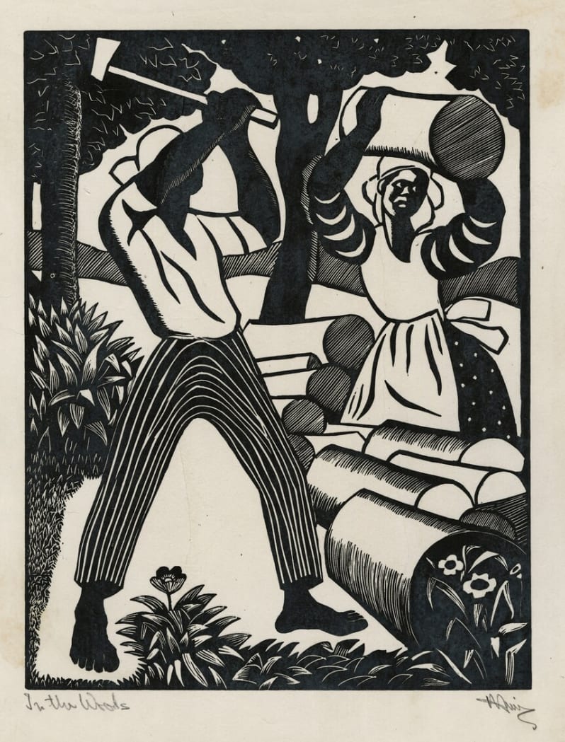 In the Woods by Albert Huie  Image: In the Woods, 1949
Albert Huie
8 x 10
Lino print 
