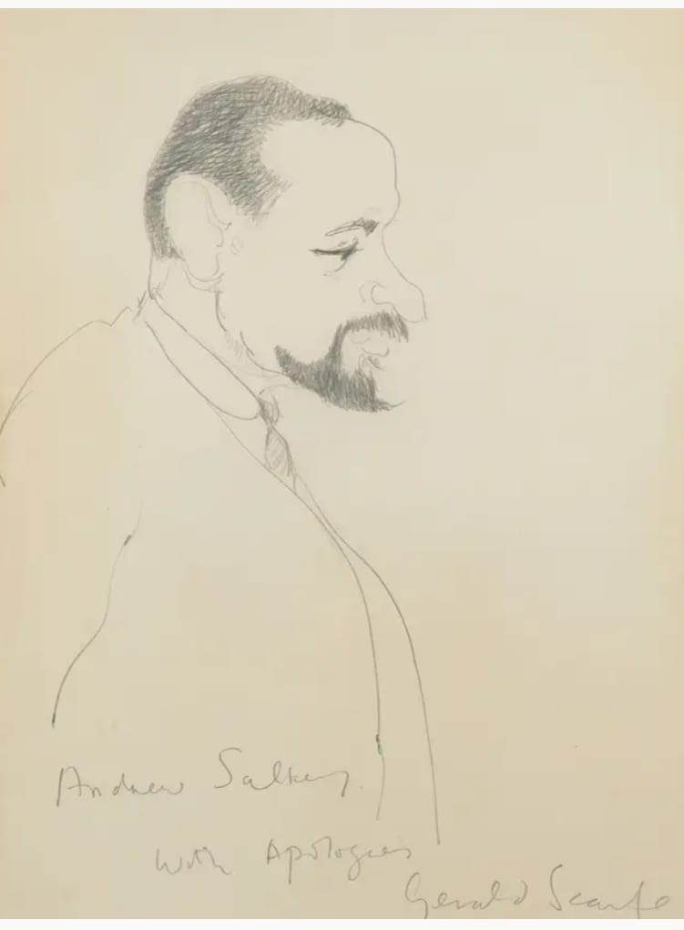 Andrew Salkey by Gerald Scarfe  Image: Andrew Salkey; 
pencil on paper, 
signed lower right 'Gerald Scarfe' and dedicated 'Andrew Salkey with apologies', 
49.6 x 36.6 cm 