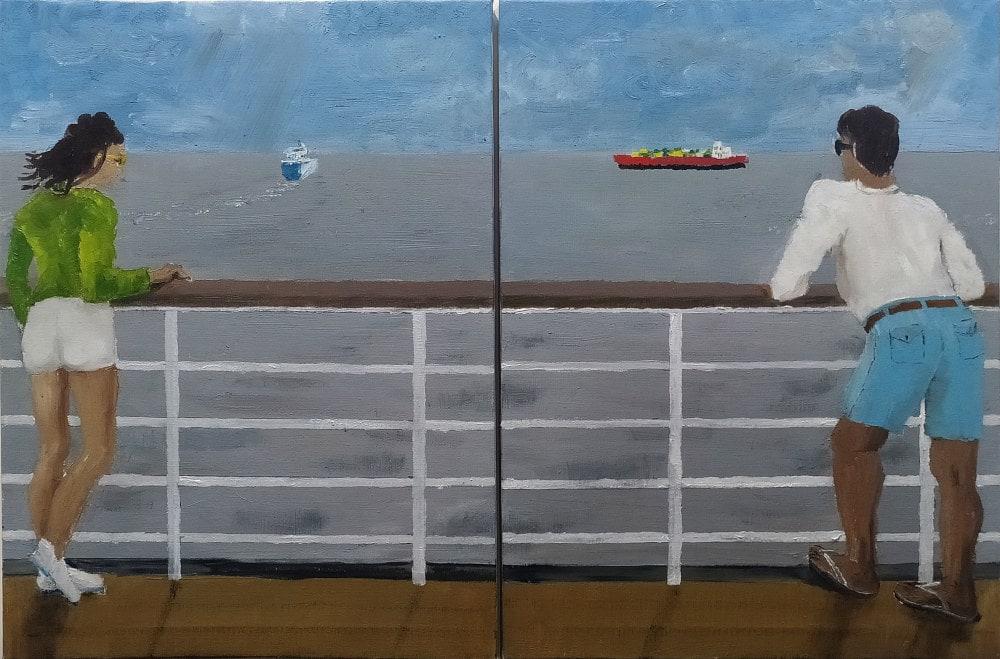 On Board the Ferry (reversible diptych) by Richard Lyons  Image: à bord du ferry / on board the ferry -- (diptyque réversible / reversible diptych)