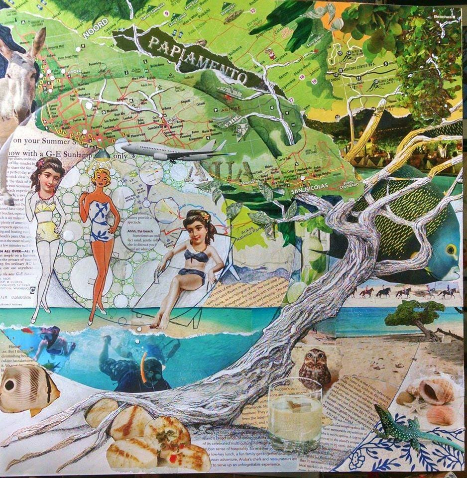 Divi Divi Disconnect by Debra Sue Solecki  Image: Mixed Media on panel with natural wood frame 