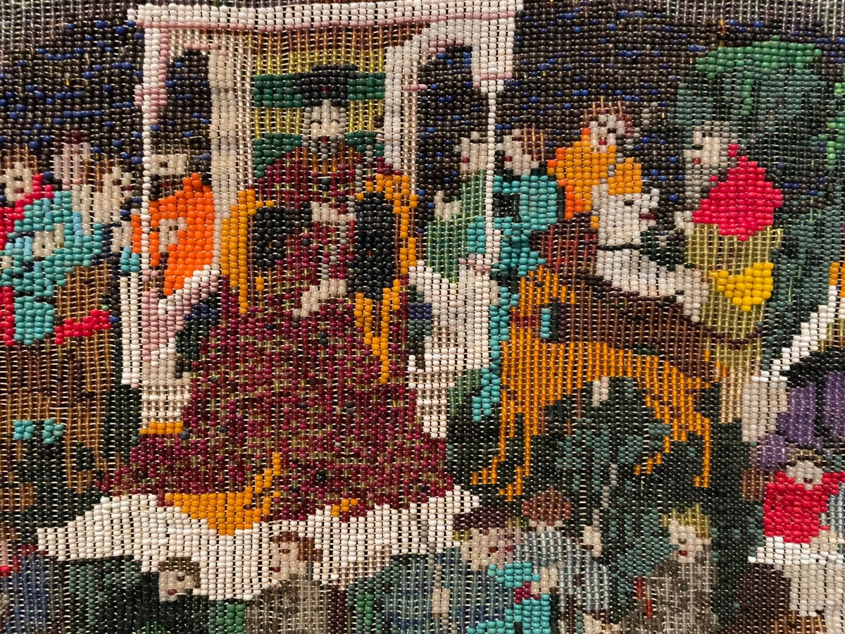 Untitled: 13 vignettes,  inspired after a  Medieval Franco-Flemish Stag Hunt  ca 1500  tapestry. by Gerald Winter c/o Julia Muench  Image: detail of beadwork 